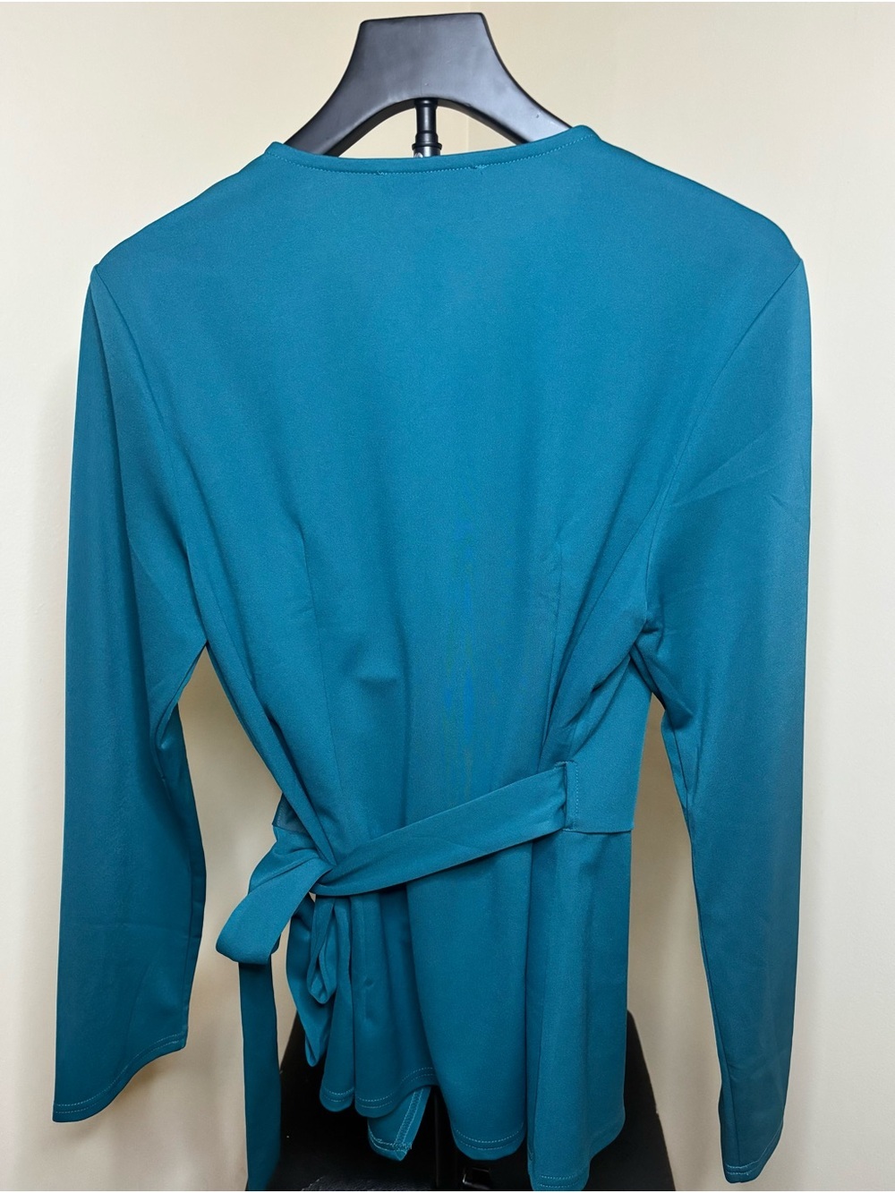 Grace Karin Teal Wrap V-Neck Long Sleeve Blouse - Picture 3 of 5
